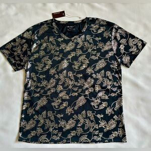Consequence Knitwear Blue and Silver Foil Paisley T-Shirt Men's Size Large